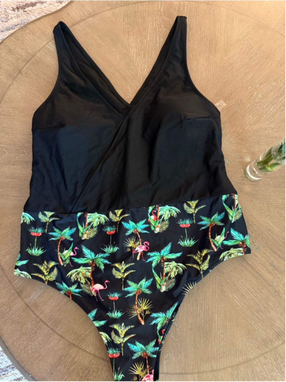 Cupshe Women's Black Green Flamingo Palm Print One Piece Swimsuit 1X - Picture 2 of 4